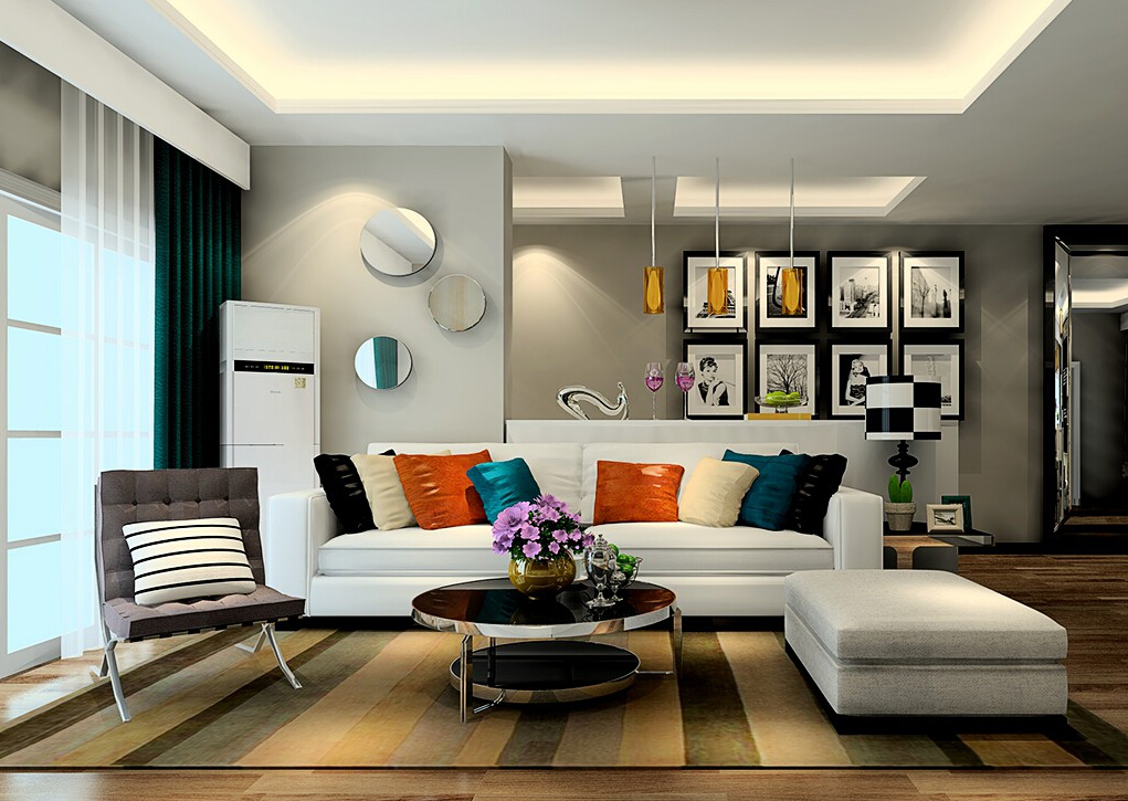 Minimalist-living-room-sofa-and-air-conditioner